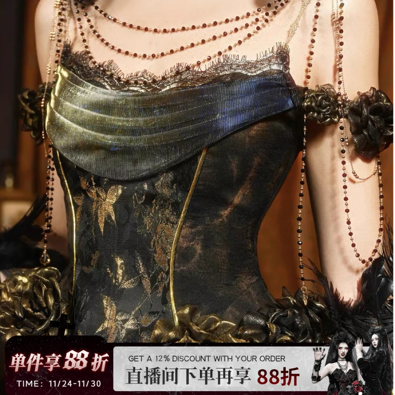 【华灯初上】典藏重工鎏金欧式古典玫瑰鱼骨束身胸衣蕾丝宫廷气质