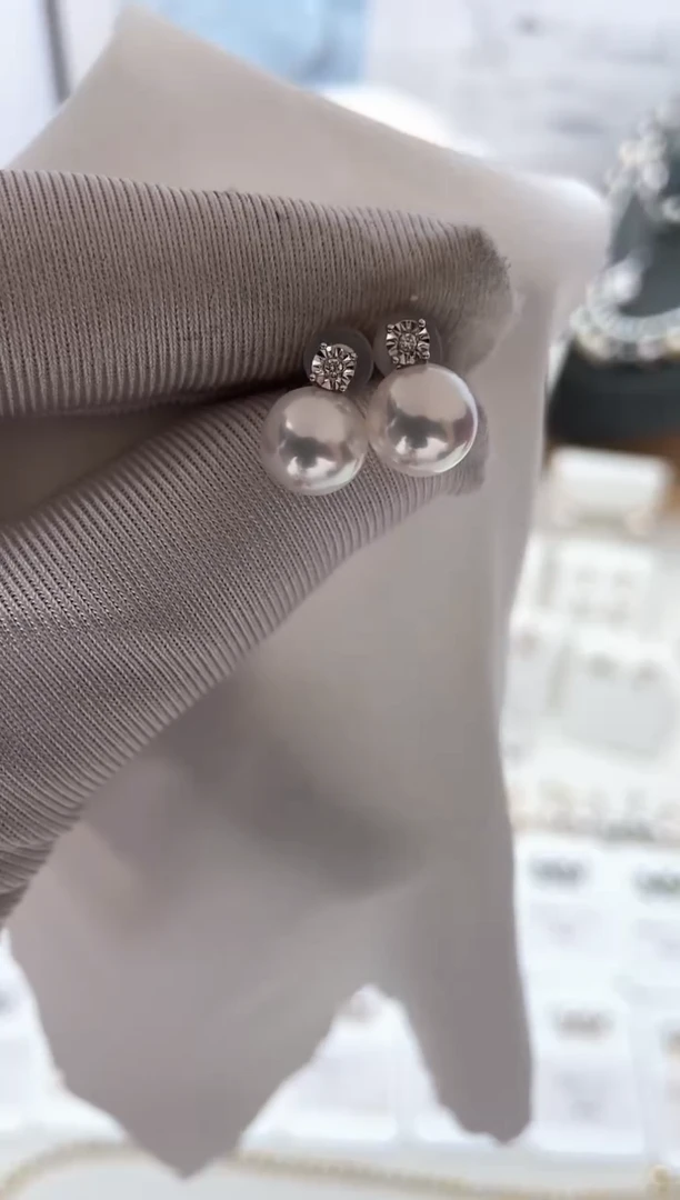 18K金镶嵌耳饰海水珍珠特选戴妃耳饰7.5-8