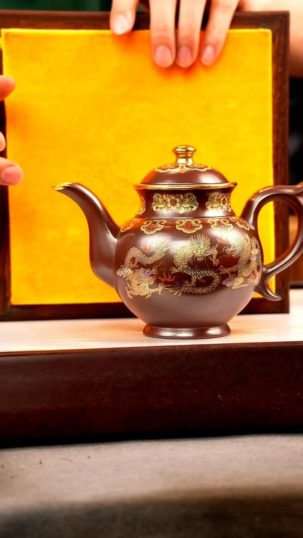 茶壶紫砂石红 酒樽壶 五龙珐琅彩