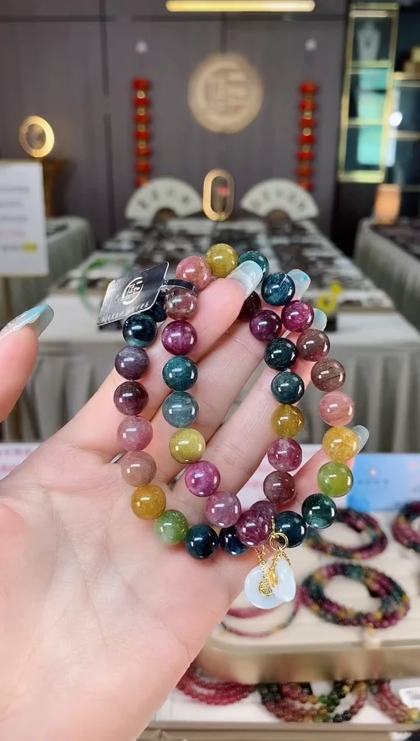 未镶嵌老矿碧玺彩虹单圈手串9mm+碧玺多样性发一条mz