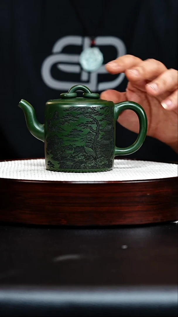 茶壶紫砂宜兴紫砂 绿泥 景舟双圈 梅付春