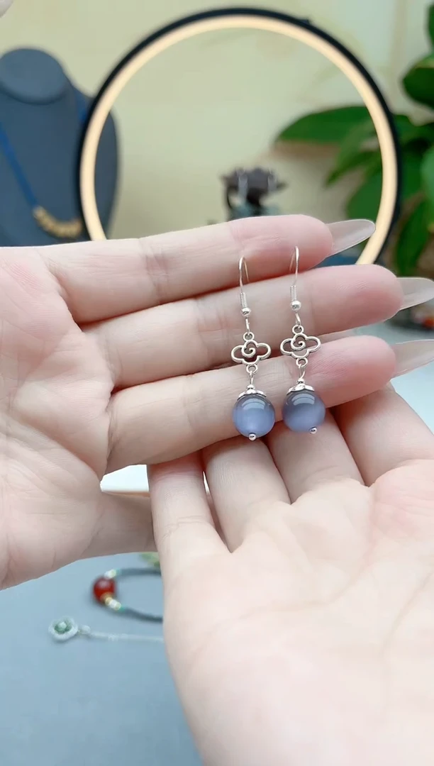 石英质玉银S925镶嵌耳饰391