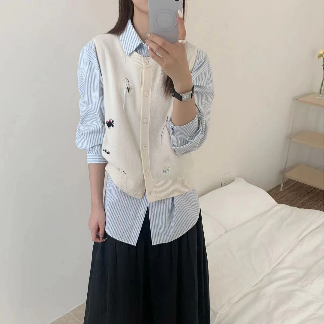 【素简.510177】秋冬新款100绵羊毛刺绣马甲女装上新羊毛衫