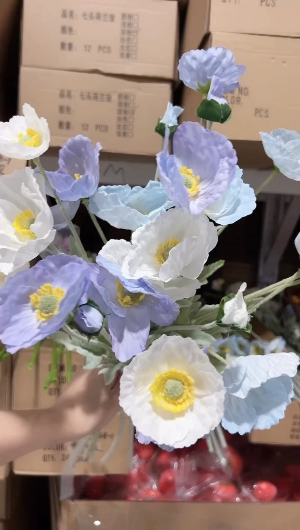 娇*白蓝紫各2枝手感保湿虞美人