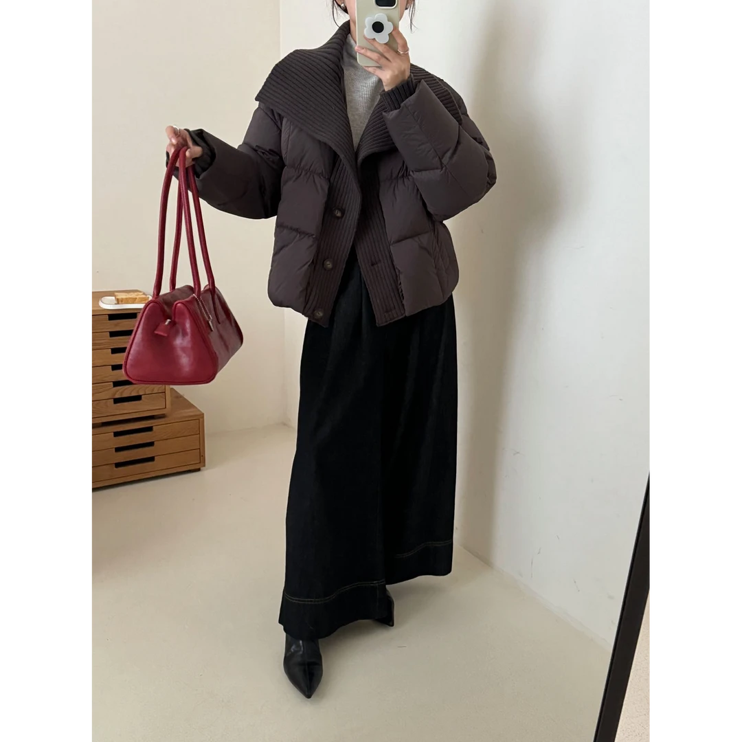 【里物】白鸭绒羽绒服针织领扣子款