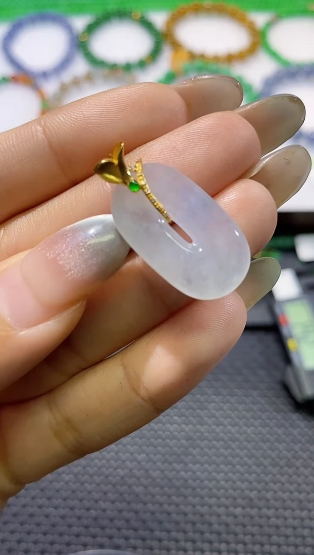 散珠翡翠方扣18K