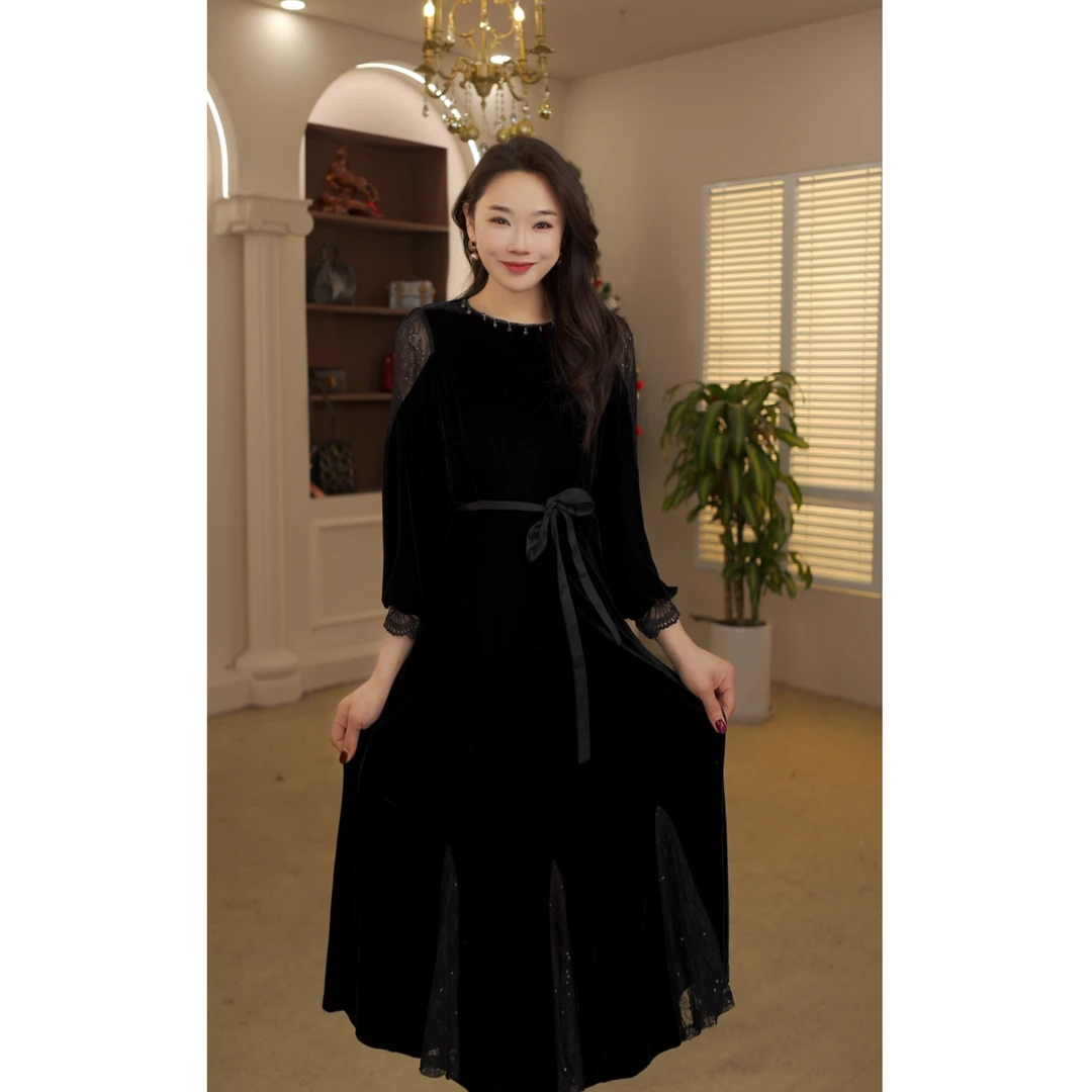 8227#气质名媛时尚新款春季裙子轻奢高端显瘦收腰洋气连衣裙礼服