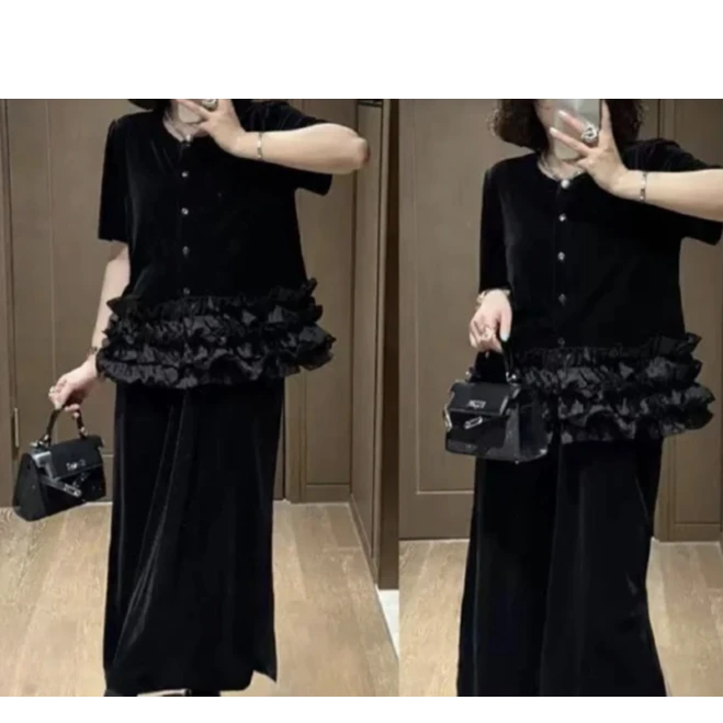 260222 时尚法式复古木耳边上衣休闲风复古蕾丝时尚静奢风