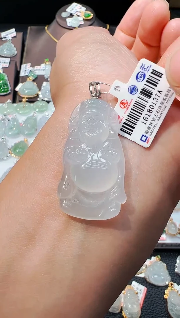 吊坠(不含链)18K金镶嵌翡翠财神爷吊坠137A