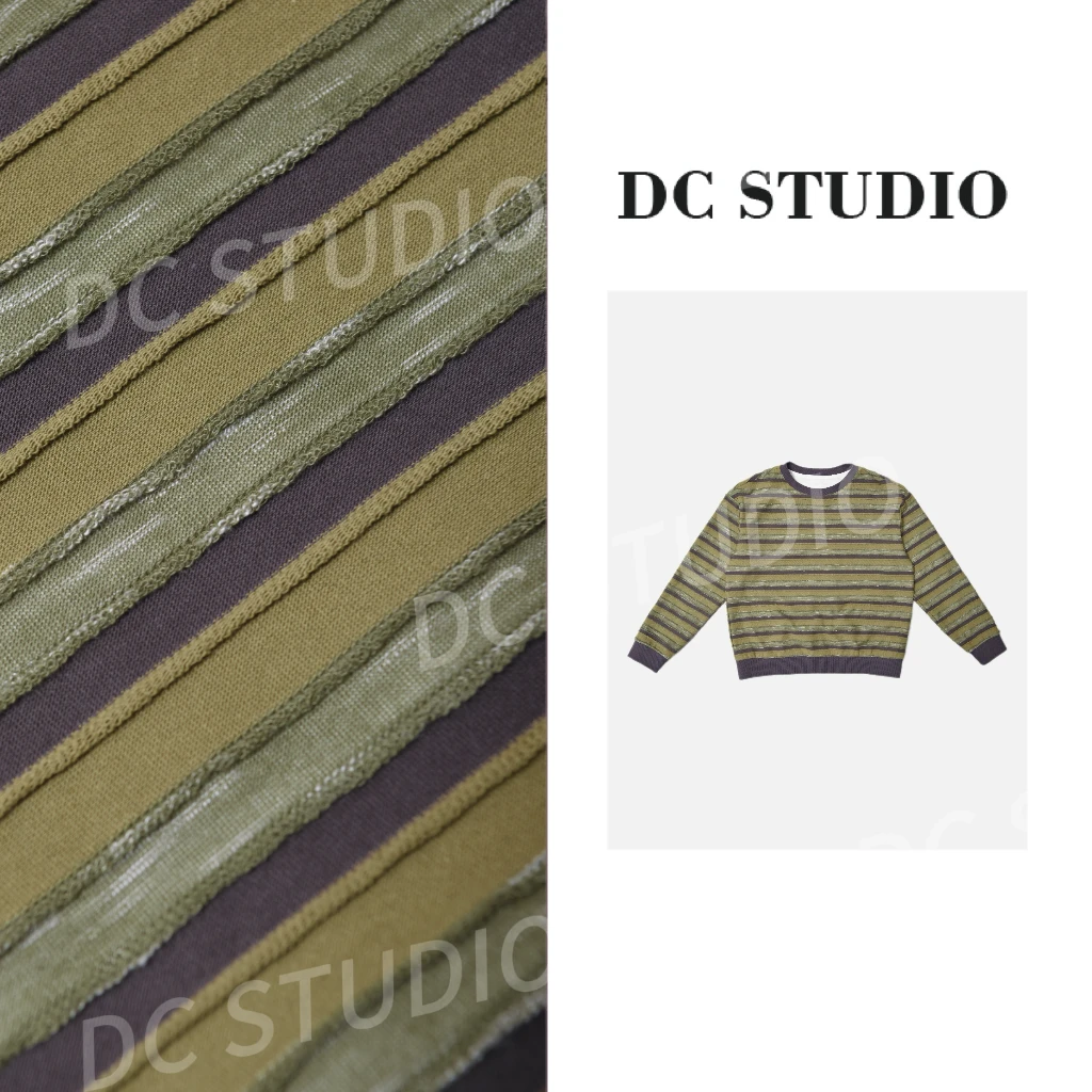 DC STUDIO【绿光】2024冬新款时尚休闲百搭条纹圆领加绒卫衣
