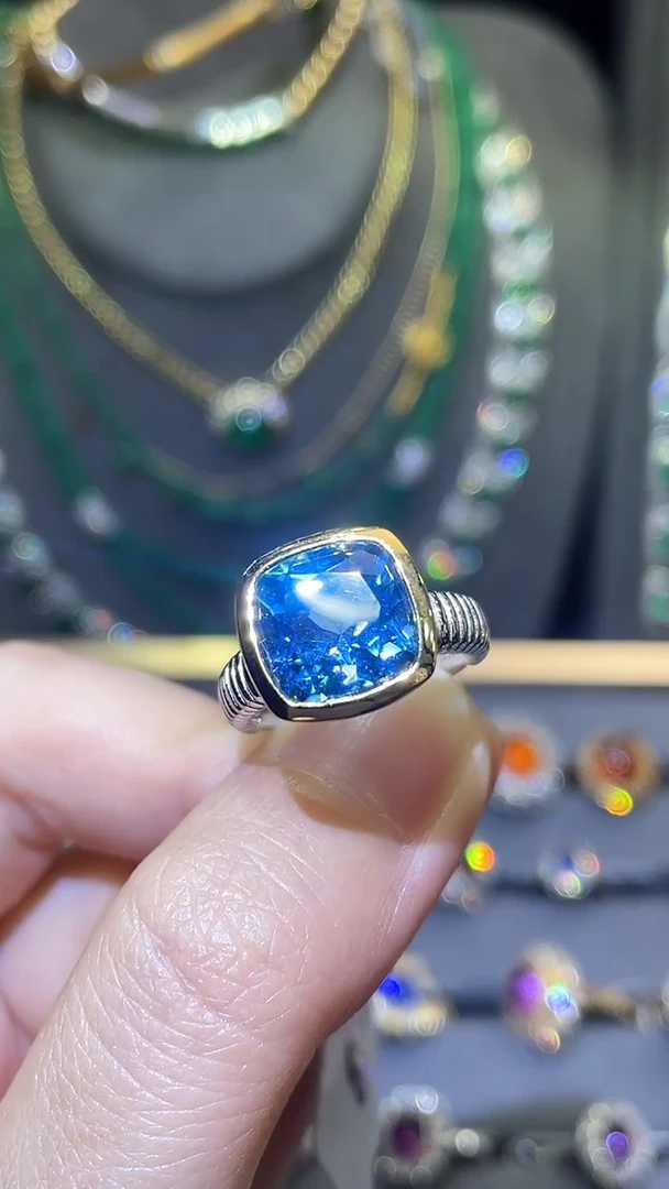 托帕石戒指银S925镶嵌5ct