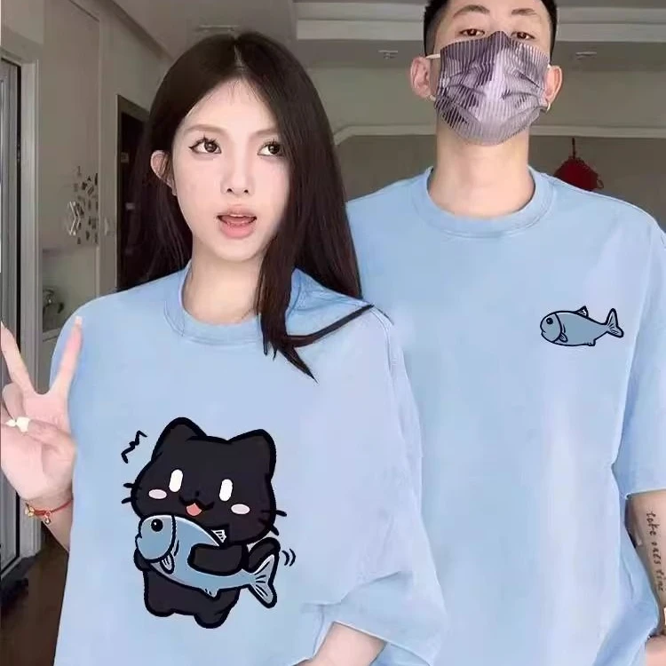 情侣装夏天款一男一女情侣短袖T恤上衣宽松纯棉2025新款爆款ins潮