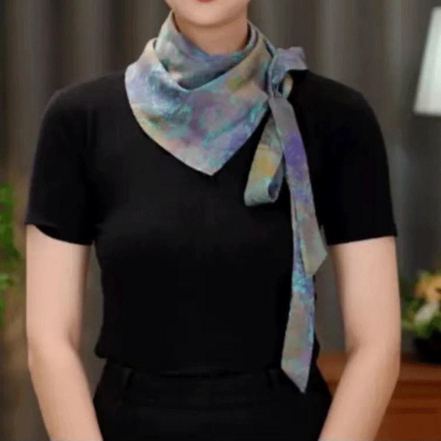 【蝶舞】罗纹缎三角巾印花国风复古夏季百搭时尚气质女士围巾民族风