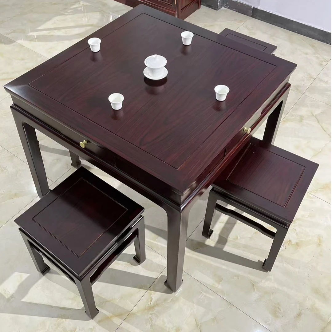 红殿红木家具黑酸枝餐桌八仙桌方凳组合正方形饭桌休闲餐桌打牌桌
