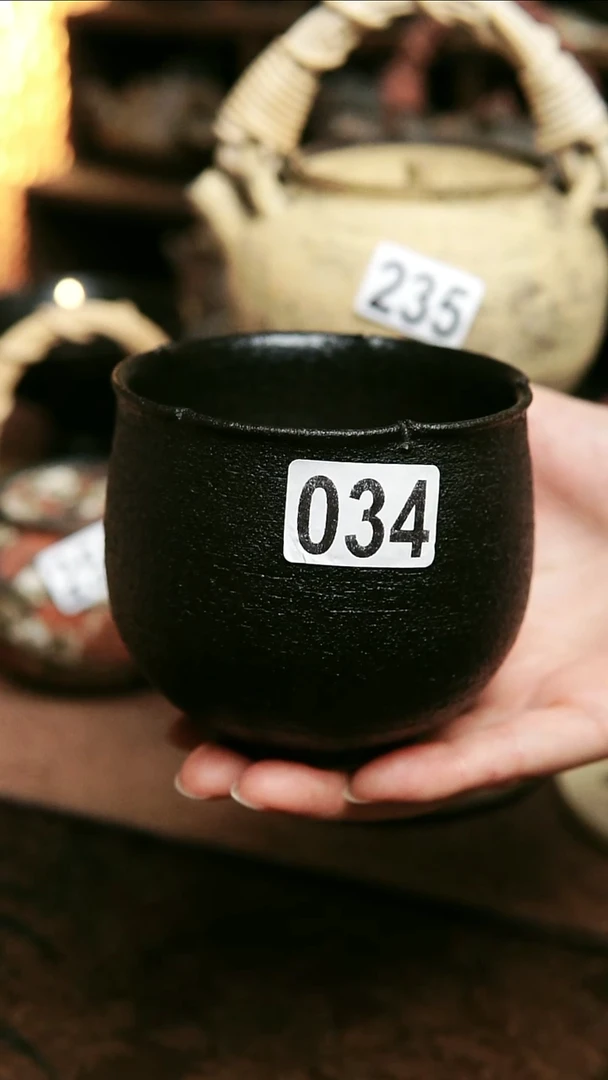 紫砂全手工黑色大花口杯300毫升满容