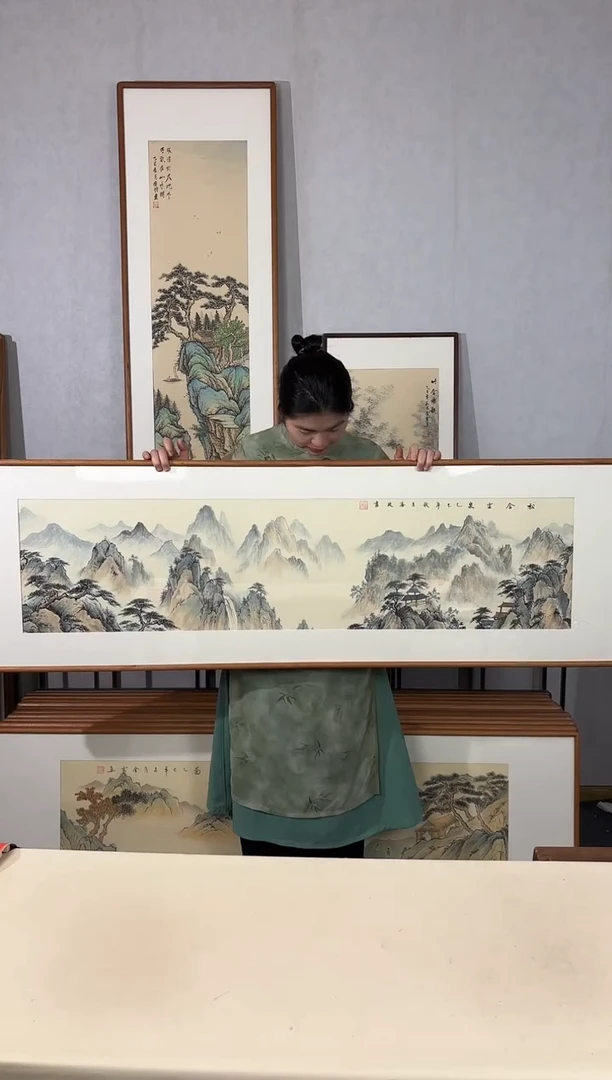 国画手绘*松舍云泉*52*172cm带框发货