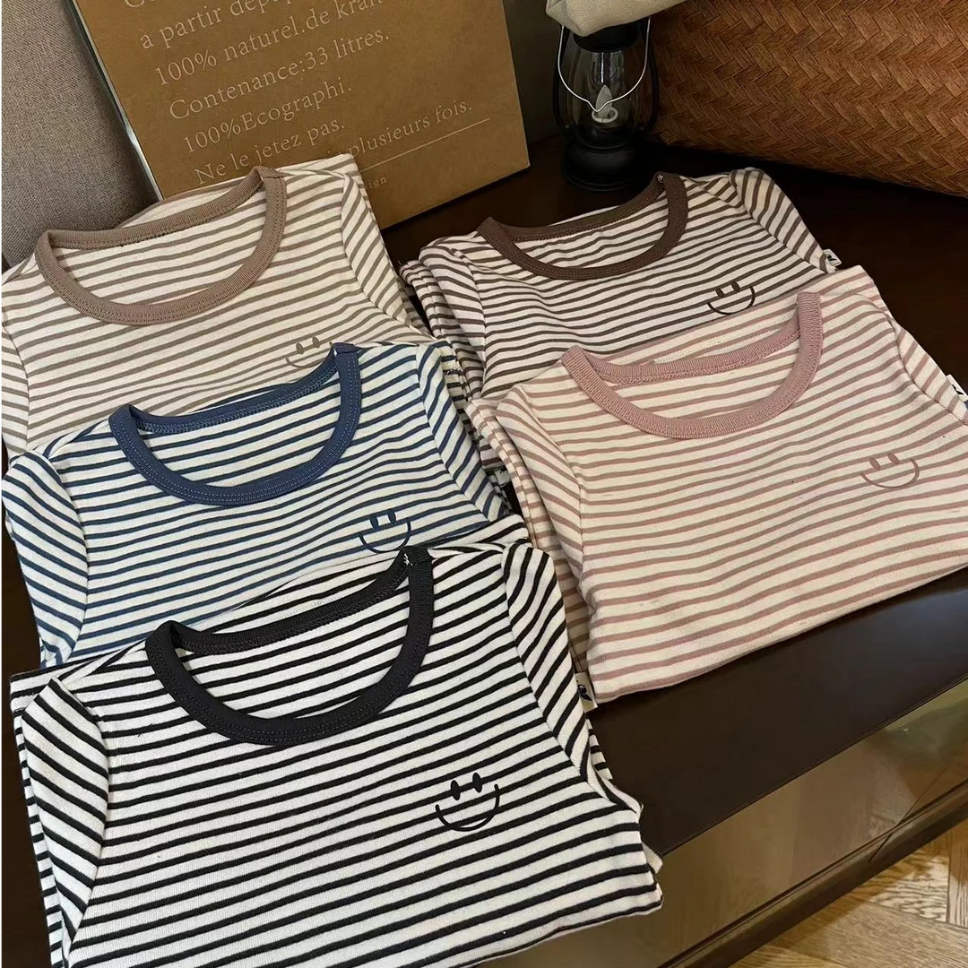 【六色磨毛打底】WD002儿童春秋季百搭洋气韩版圆领长袖T套头衫条纹