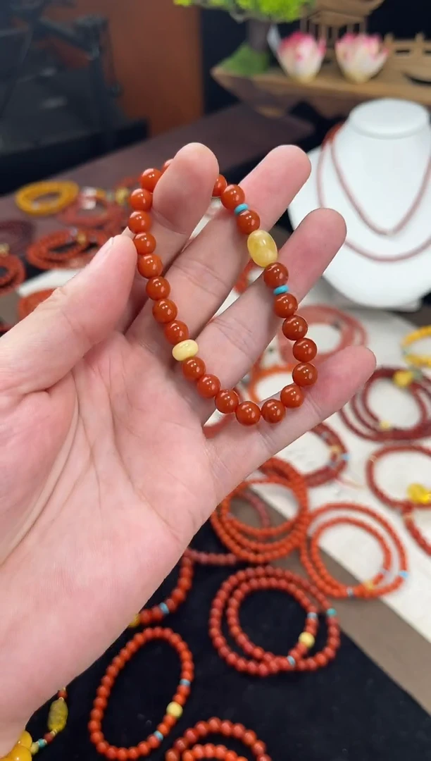 未镶嵌手串南红玛瑙南红单圈蜜蜡手串QF-A410（多样性发一）