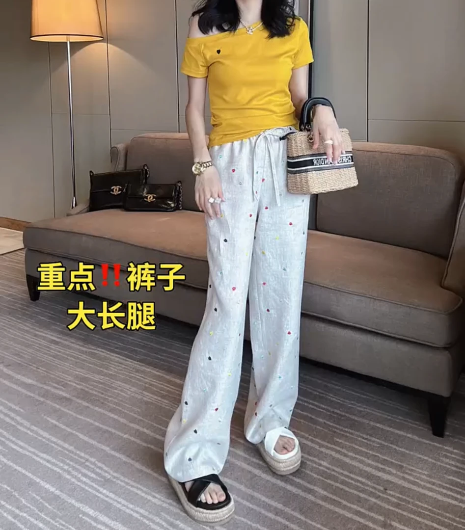 夏季新款高腰显瘦大码阔腿显瘦阔腿休闲裤