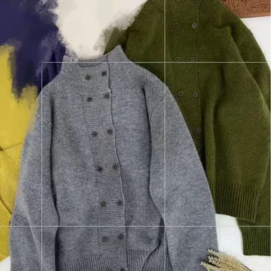 『雨美 Show』87083韩版时尚百搭双排扣毛衣