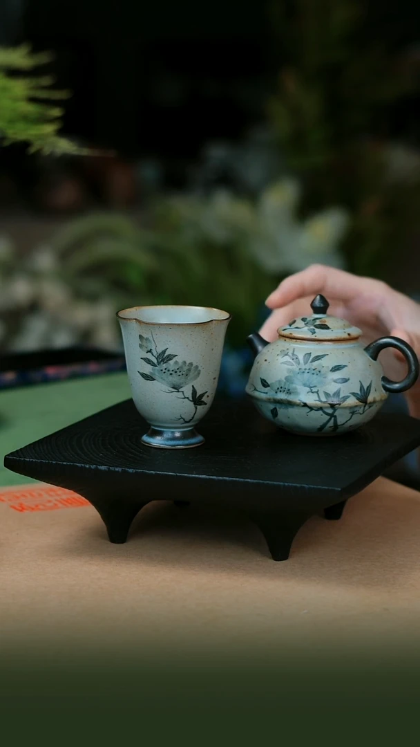瓷片芍药花一壶一闻香杯