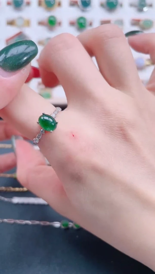 银S925镶嵌戒指翡翠天然翡翠