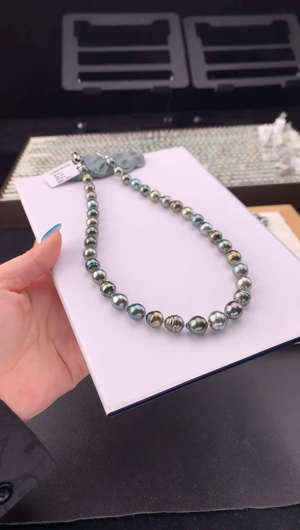 银S925镶嵌颈饰海水珍珠大溪地海水珍珠项链8-11mm水滴螺纹状