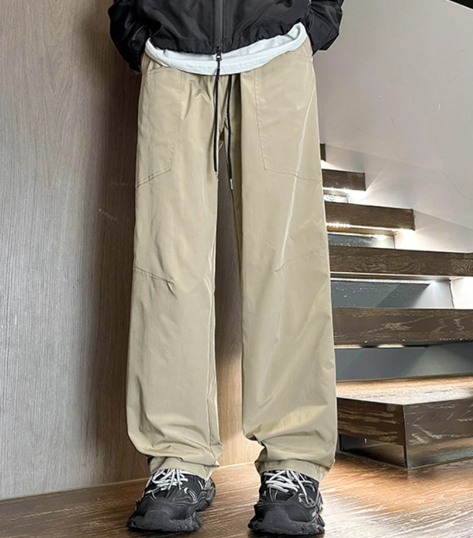 纯色中腰潮透气四季通用休闲裤阔腿裤秋季日系户外-15