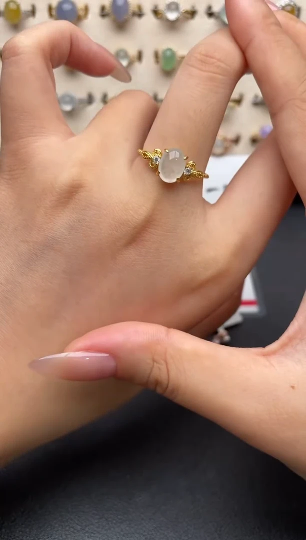 银S925镶嵌戒指翡翠一物一证一礼盒