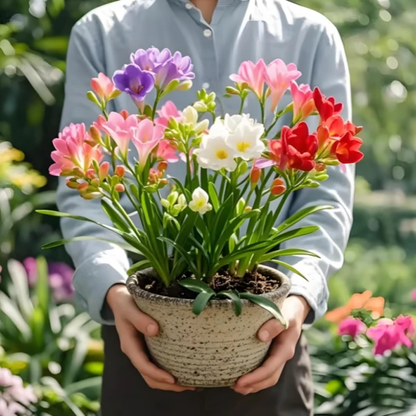 进口香雪兰花球小苍兰盆栽带芽种根四季多年生室内外绿植花卉