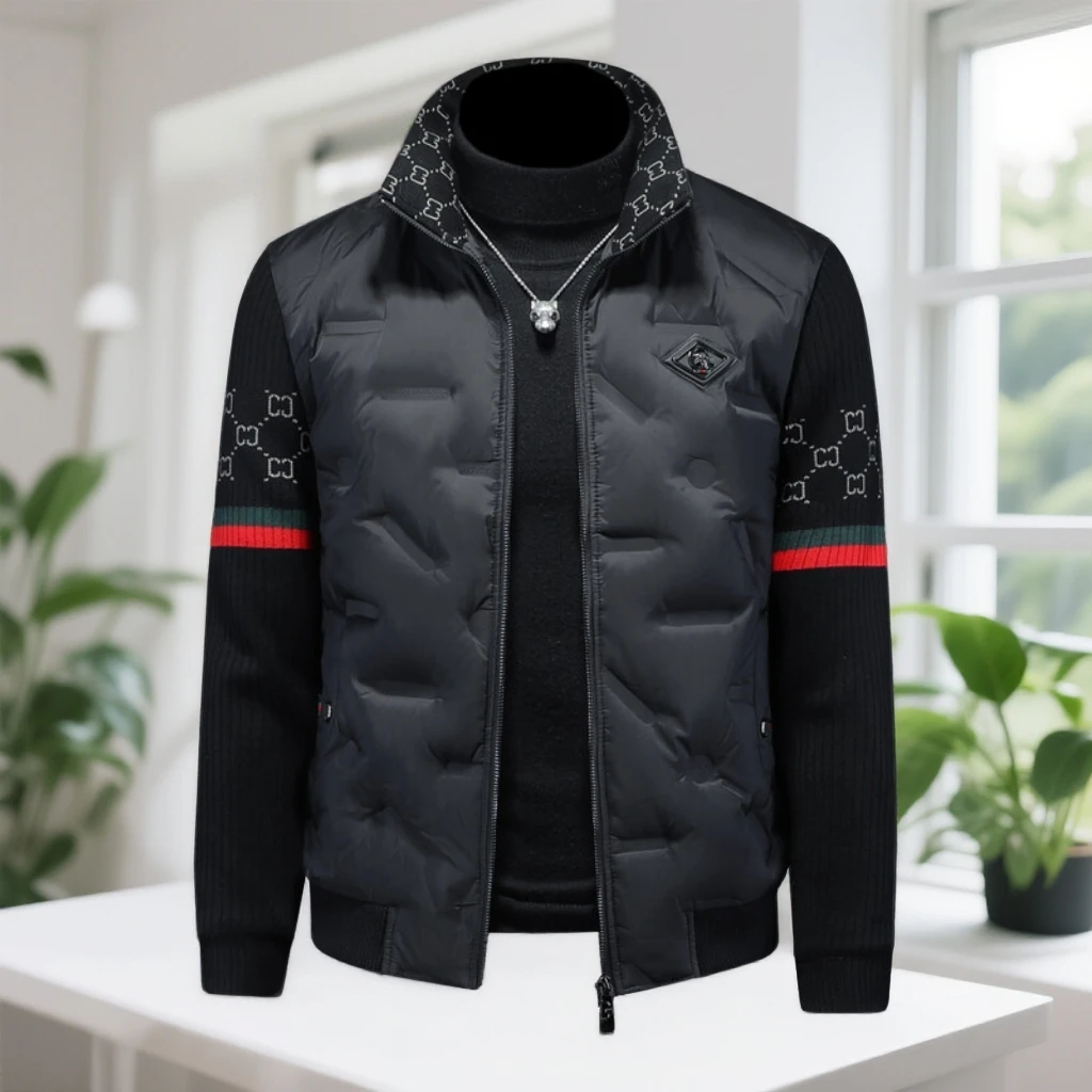 娜罗普西白鸭绒针织袖拼接羽绒服男休闲修身外套加厚保暖冬季短款