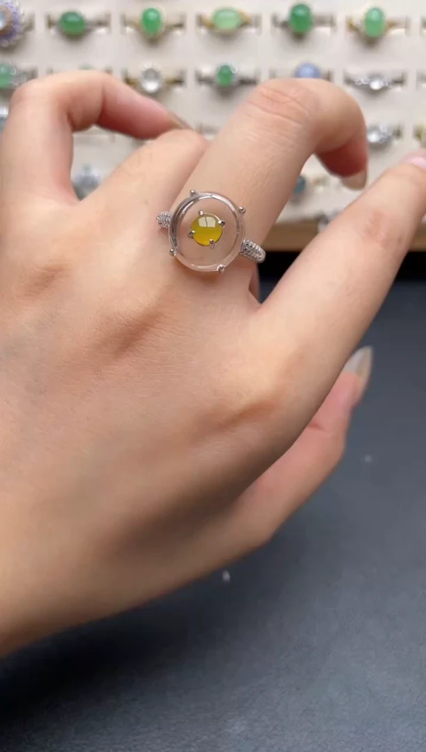 银S925镶嵌戒指翡翠一物一证一礼盒