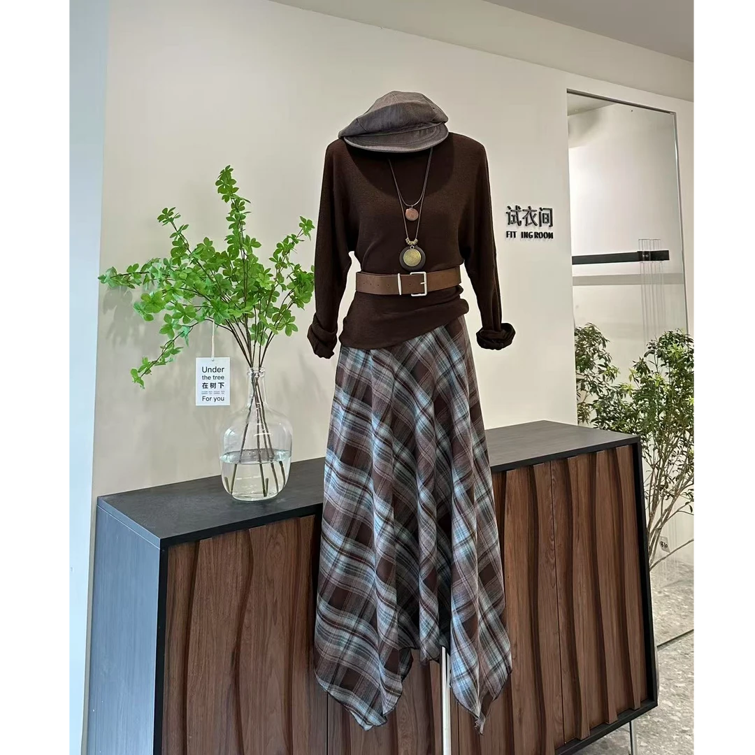 【甜茶少女】可露丽风高腰修身百搭套装-2239（今天拍配腰带）