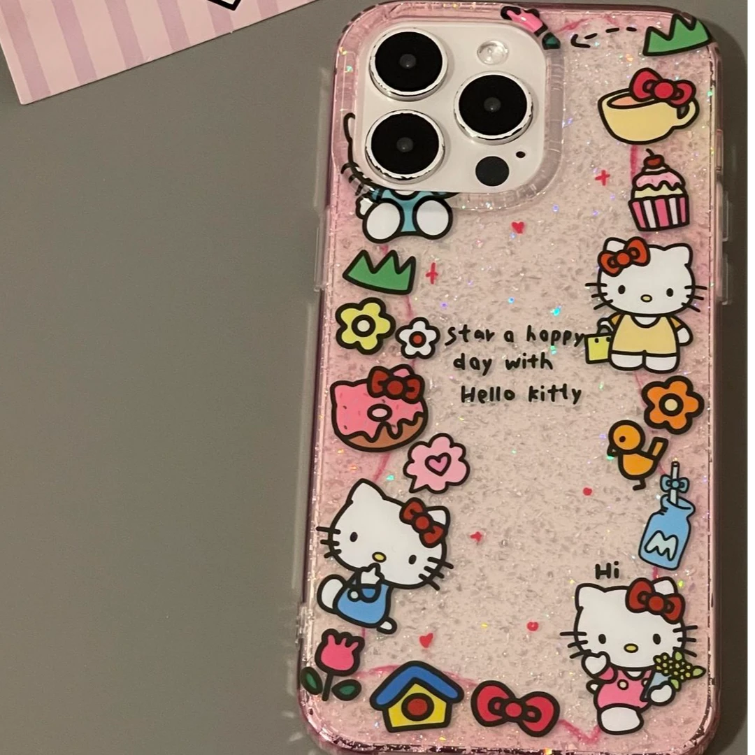 日韩卡通闪粉蛋糕kt猫适用iPhone14苹果15promax手机壳16新款13女