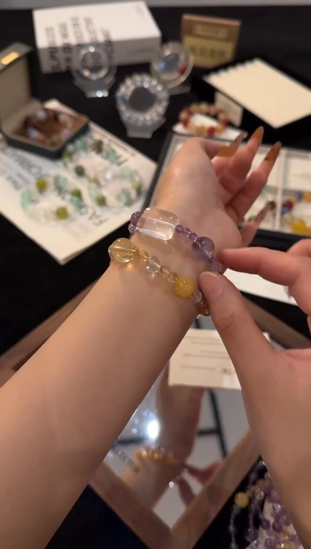 未镶嵌手链水晶紫黄双圈x3032