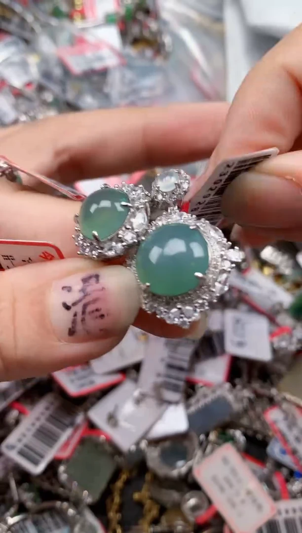 银S925镶嵌戒指翡翠天然A货缅甸翡翠