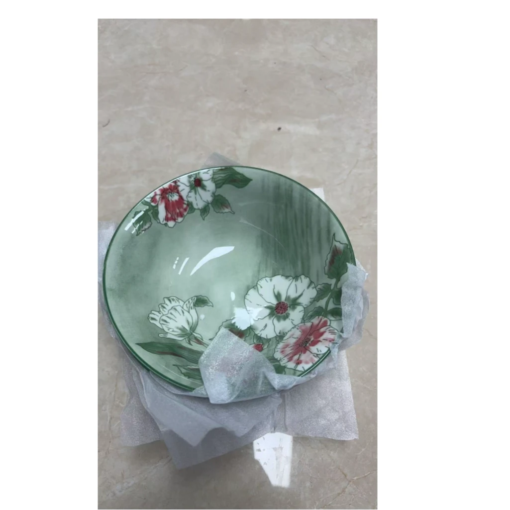 中式素雅时尚4个釉下彩15.3cm碗陶瓷瓷盘餐具米饭碗老式斗笠