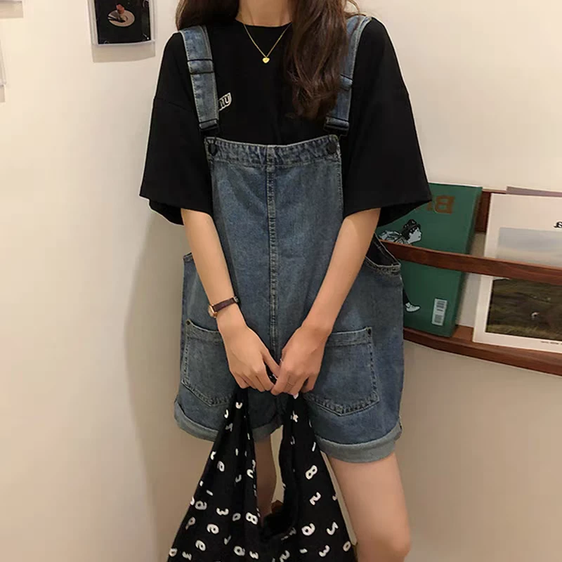 高腰背带裤显瘦短裤牛仔