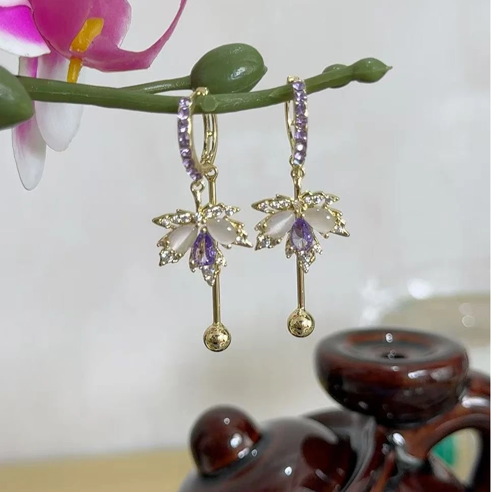 铜合金锆石耳饰 （173号）日韩甜美叶子耳环百搭