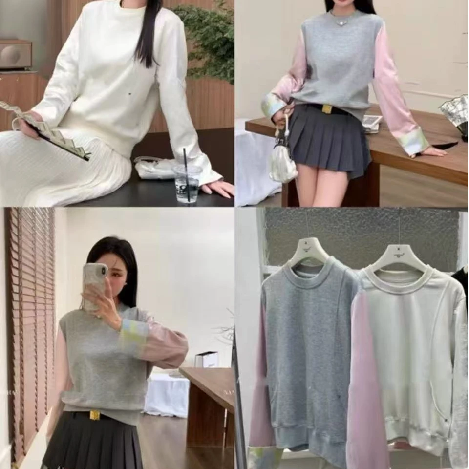 【9058】我#设计感撞色拼接圆领宽松卫衣