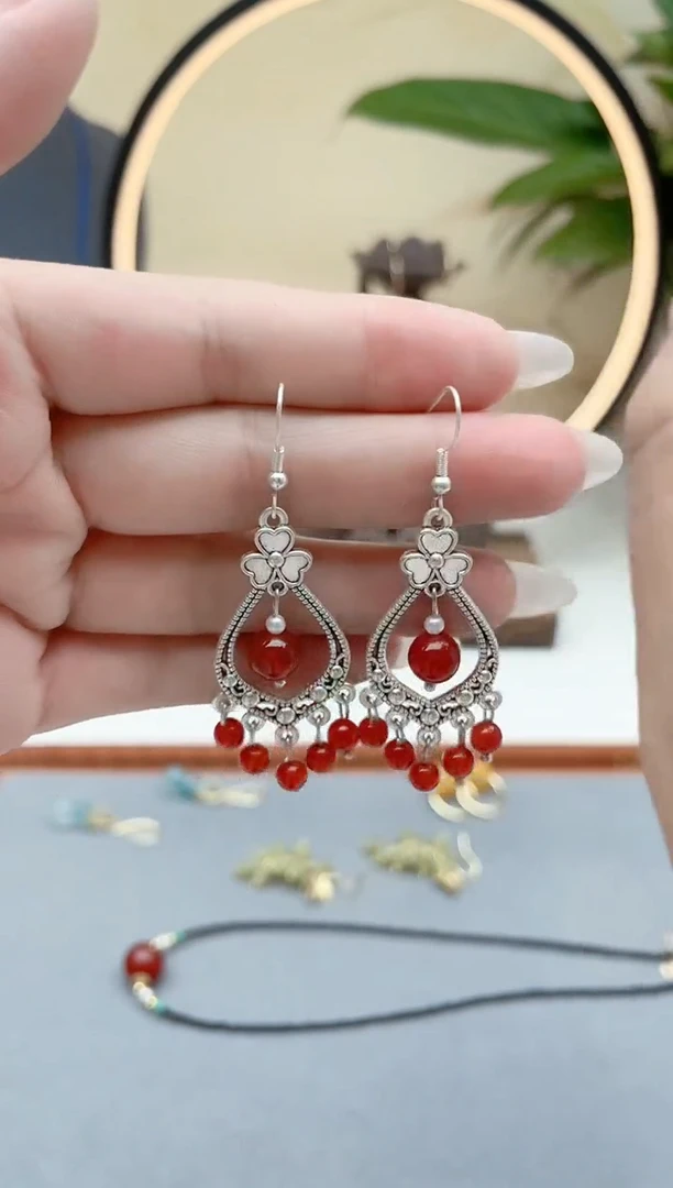 玛瑙/玉髓耳饰银S925镶嵌18822