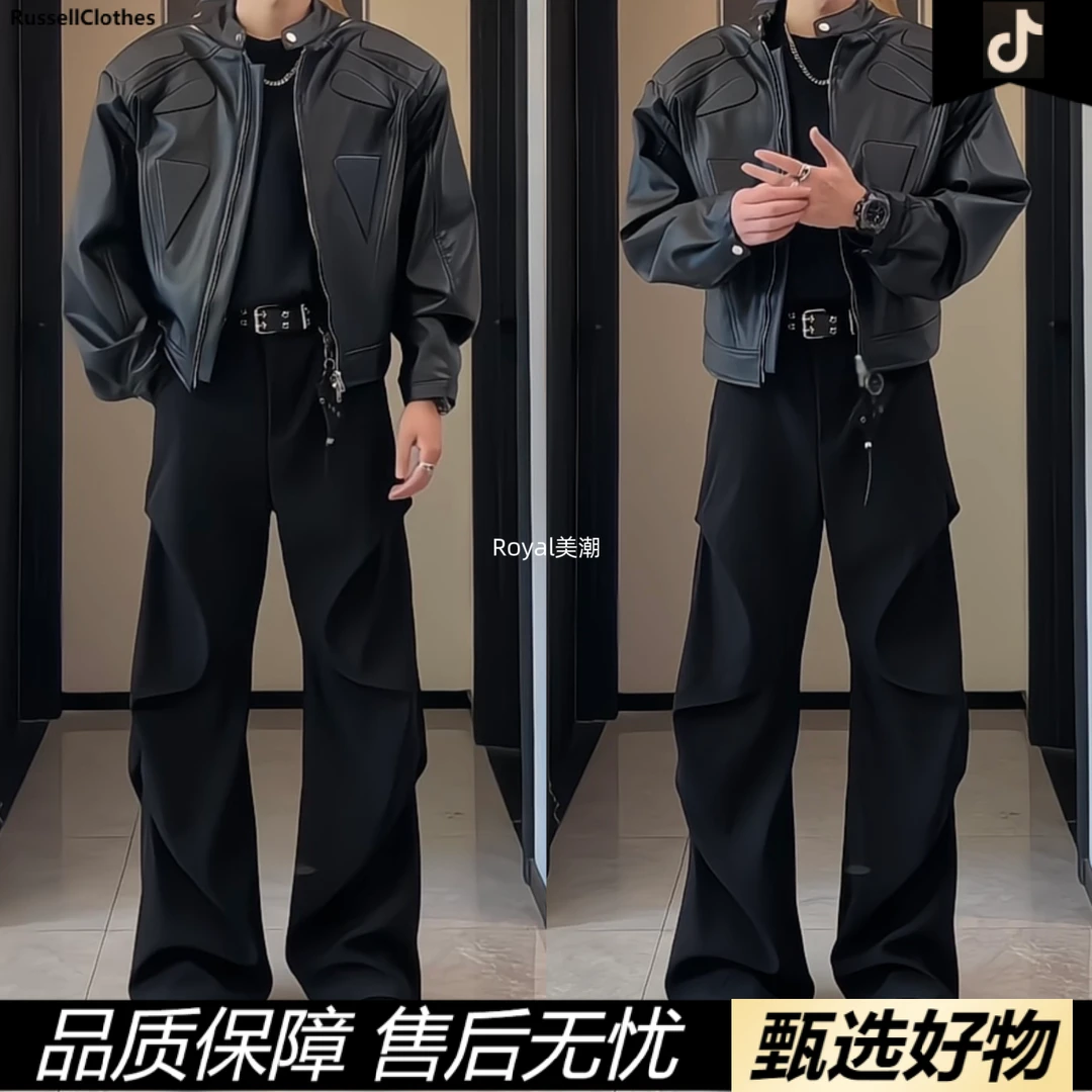 新款美式复古小众结构设计高级感PU皮衣夹克高街潮牌痞帅夹克【广】