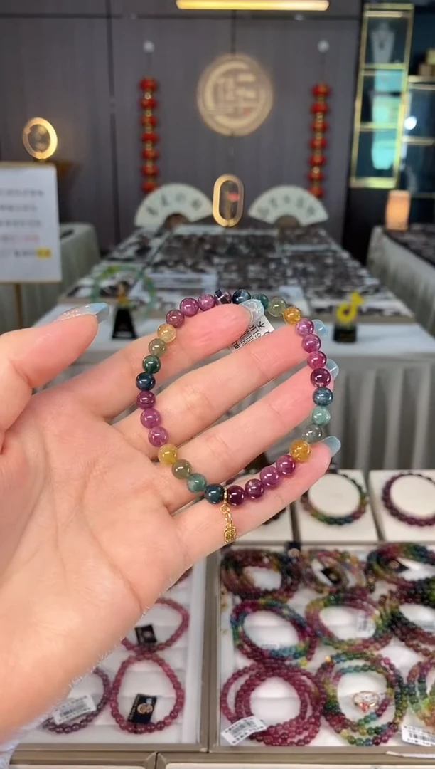 未镶嵌老矿碧玺色标彩虹单圈手串6mm+碧玺多样性发一条mz