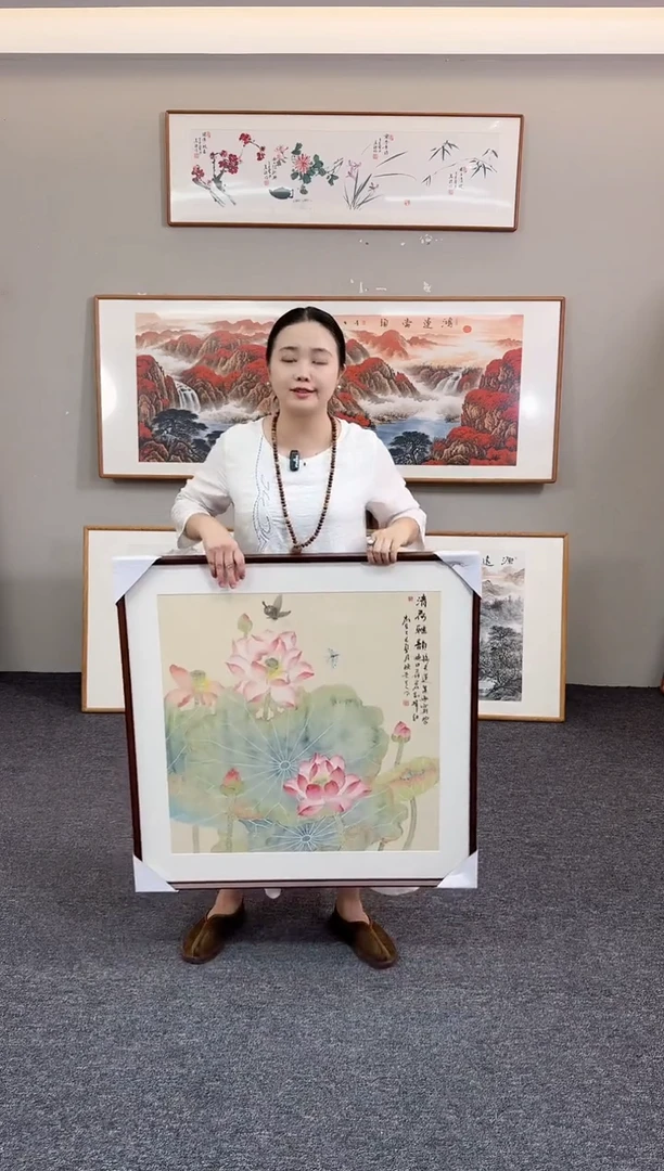 国画荷花80*80手绘作品