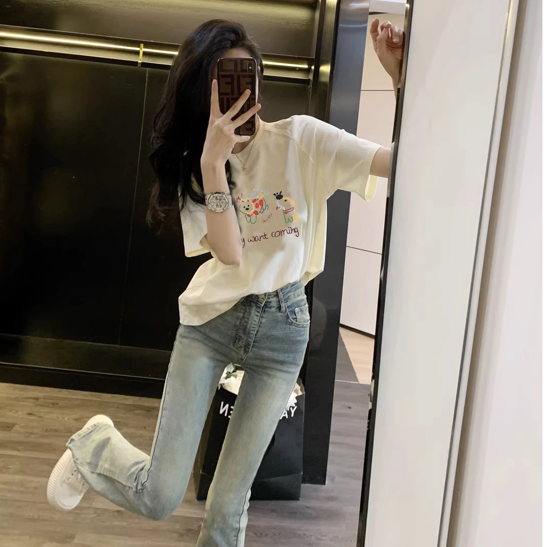 【lulu同款】纯棉t恤女短袖夏2025新款宽松薄款打底衫显瘦上衣