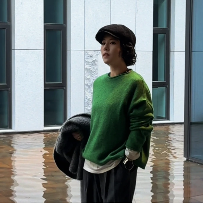 W.Diva【百里香】早春山羊绒羊毛软糯轻奢宽松圆领毛衣34Z101177