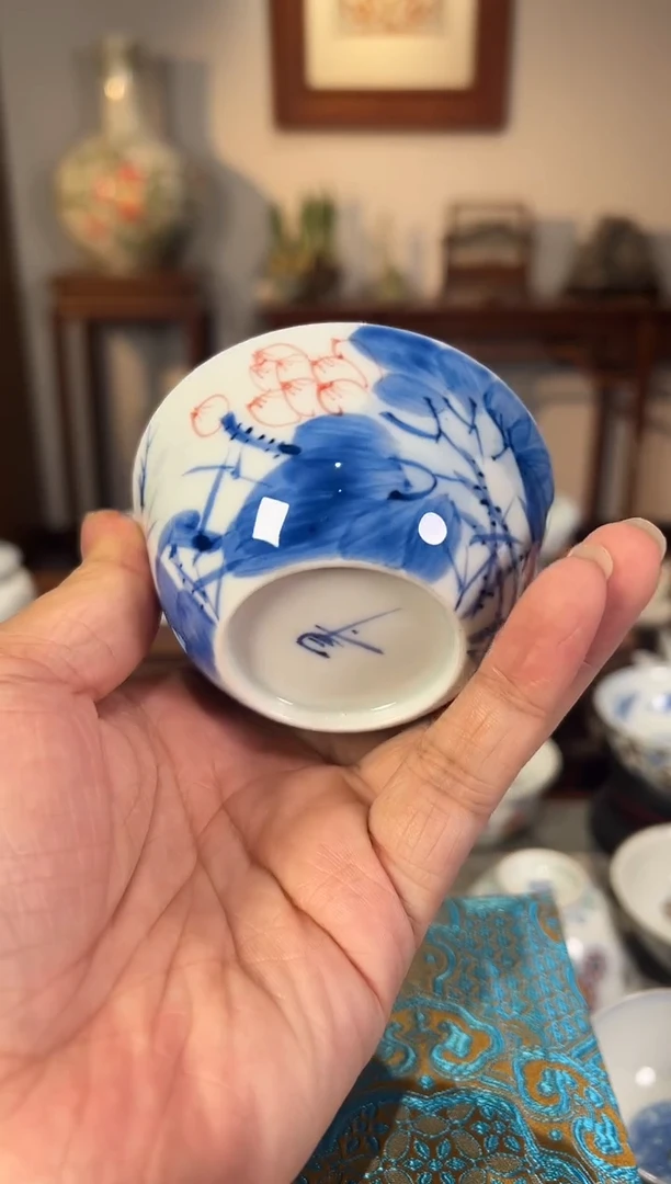 景德镇手工手绘莲花鸡缸杯