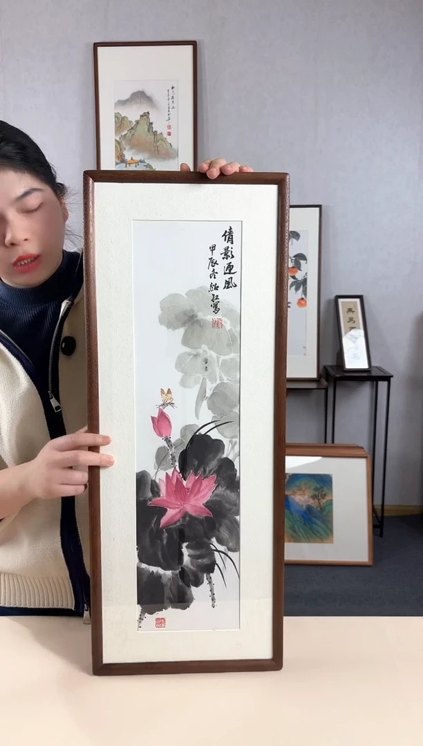 【闪购商品】国画手绘*荷花*28*72cm实木框