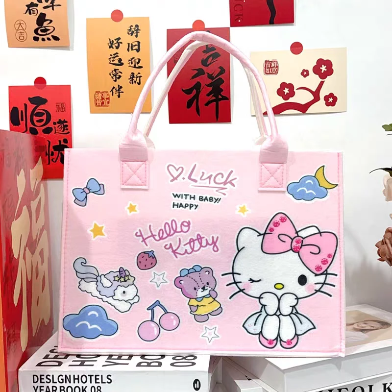 卡通手提袋可爱设计大容量通勤购物袋毛毡包百搭轻便包包女款布袋