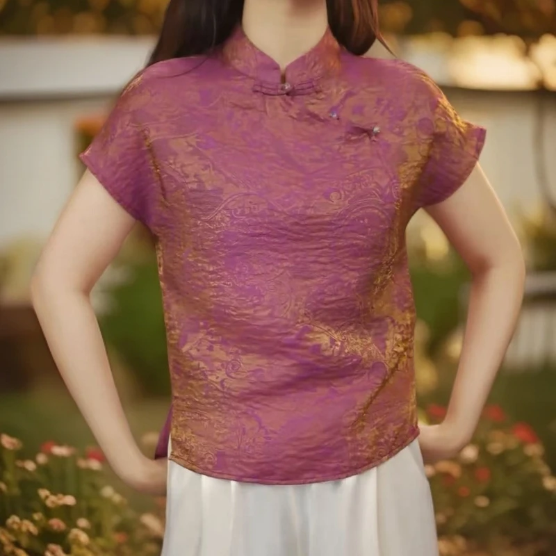 新中式浮光锦偏光新花型新设计轻薄透气飘逸复古上衣小衫原创正品